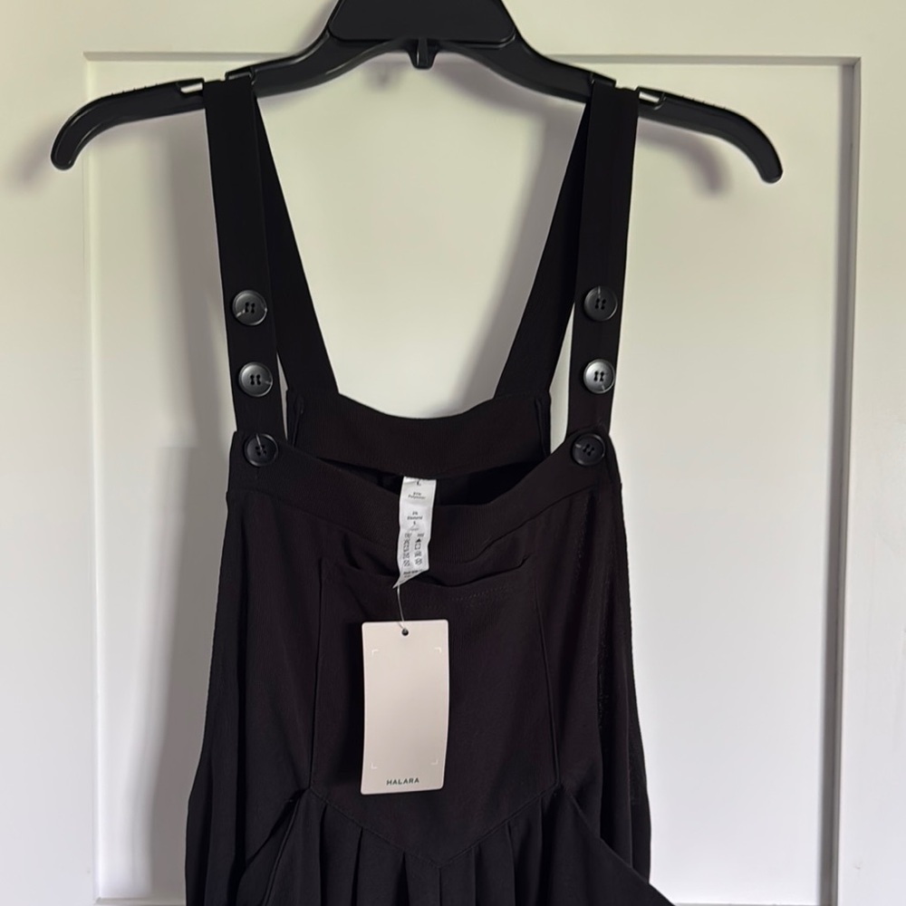 HALARA Black Adjustable Strap Button Multiple Pockets Waffle Casual Overalls